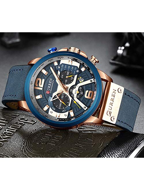 Mens Luxury Watches Business Chronograph Dress Waterproof Leather Strap Analog Quartz Wrist Watch