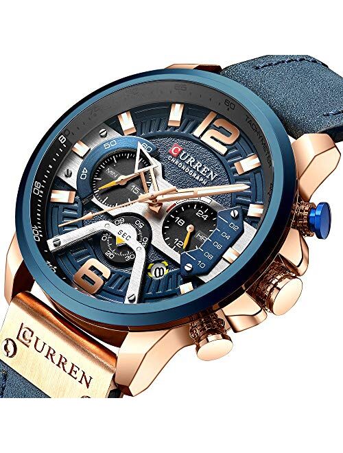 Mens Luxury Watches Business Chronograph Dress Waterproof Leather Strap Analog Quartz Wrist Watch