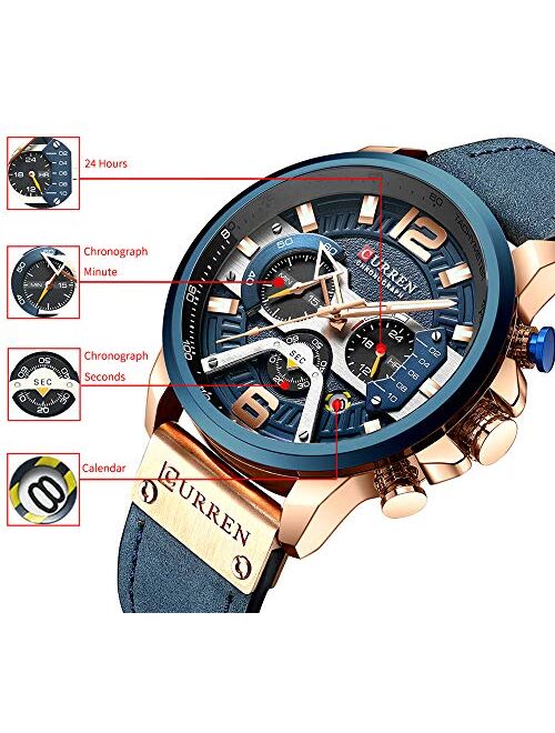 Mens Luxury Watches Business Chronograph Dress Waterproof Leather Strap Analog Quartz Wrist Watch