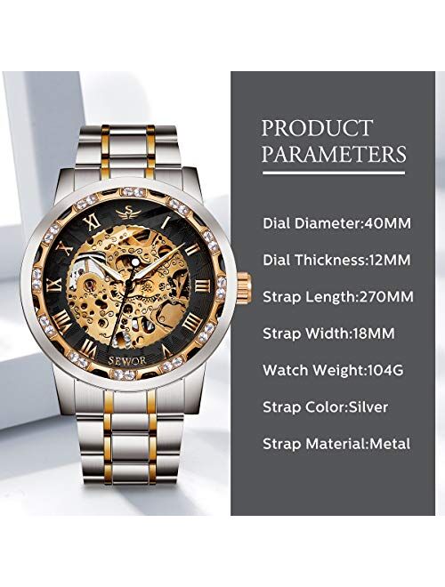 Watches, Men's Watches Mechanical Hand-Winding Skeleton Classic Business Fashion Stainless Steel Steampunk Dress Watch