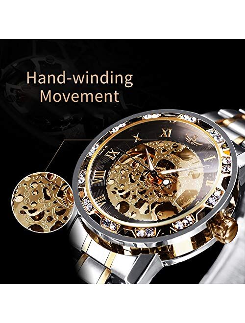 Watches, Men's Watches Mechanical Hand-Winding Skeleton Classic Business Fashion Stainless Steel Steampunk Dress Watch