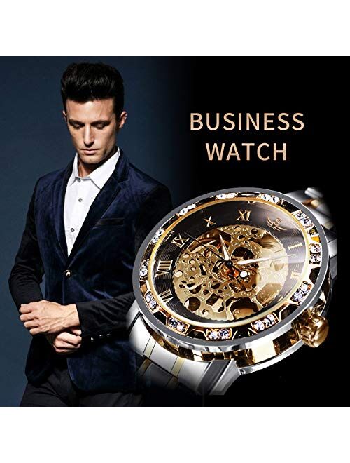 Watches, Men's Watches Mechanical Hand-Winding Skeleton Classic Business Fashion Stainless Steel Steampunk Dress Watch