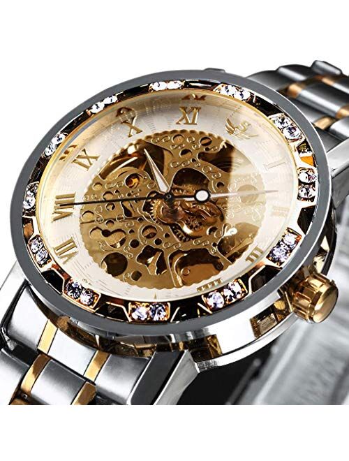 Watches, Men's Watches Mechanical Hand-Winding Skeleton Classic Business Fashion Stainless Steel Steampunk Dress Watch