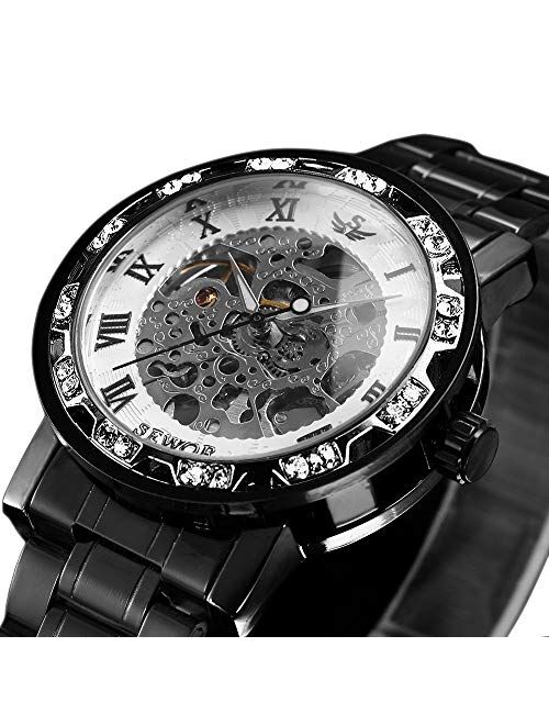 Watches, Men's Watches Mechanical Hand-Winding Skeleton Classic Business Fashion Stainless Steel Steampunk Dress Watch