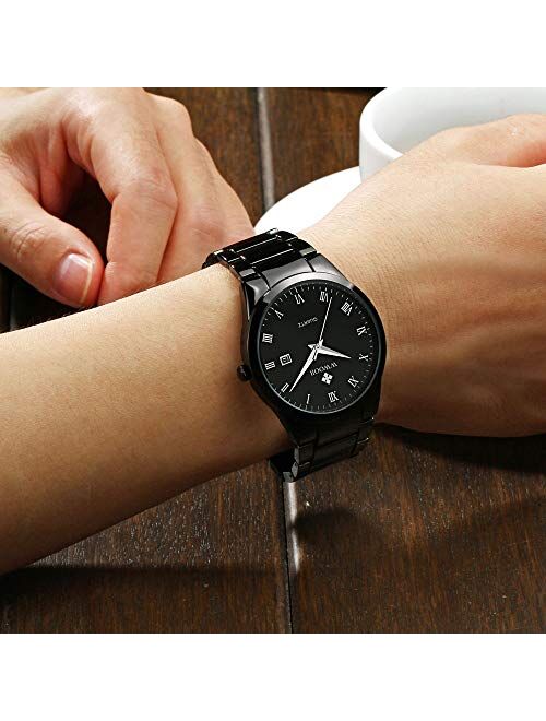 WWOOR Men's Quartz Stainless Steel and Metal Black and Gold Watches for Men Waterproof Casual Wrist Watch with Date