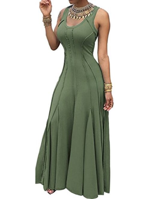 Imily Bela Women's Sleeveless Pleated Swing Maxi Cocktail Dress Floor Length