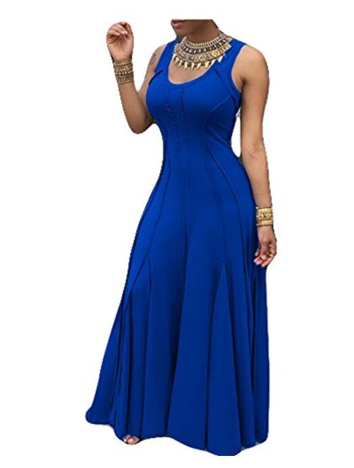 Imily Bela Women's Sleeveless Pleated Swing Maxi Cocktail Dress Floor Length