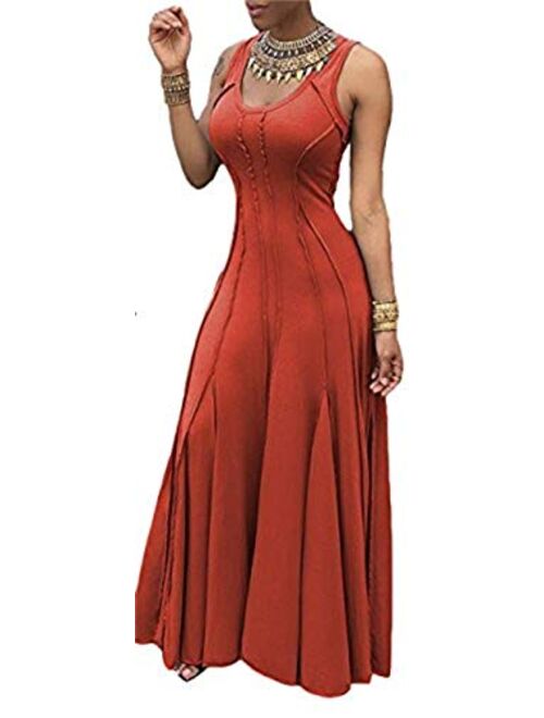 Imily Bela Women's Sleeveless Pleated Swing Maxi Cocktail Dress Floor Length