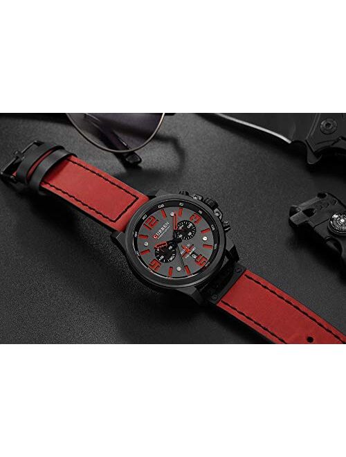 Mens Leather Strap Watches Classic Sandwich Dial Casual Dress Stainless Steel Waterproof Chronograph Date Analog Quartz Watch