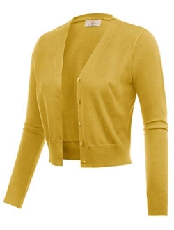 Women's Open Front Knit Cropped Bolero Shrug Cardigan Sweater Long Sleeve (S-4XL)