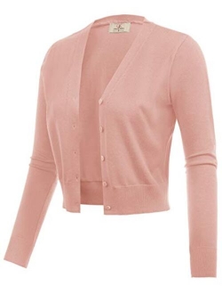 Women's Open Front Knit Cropped Bolero Shrug Cardigan Sweater Long Sleeve (S-4XL)