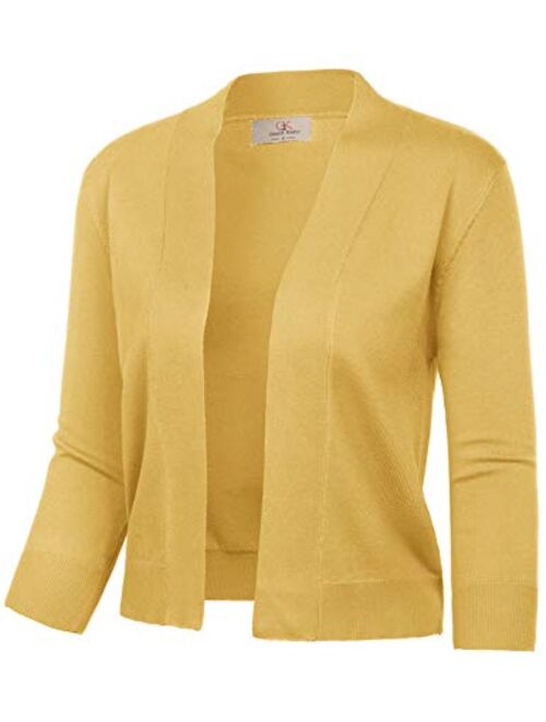 GRACE KARIN Women's 3/4 Sleeve Cardigan Knit Sweaters Cropped Open Front Shrug Bolero