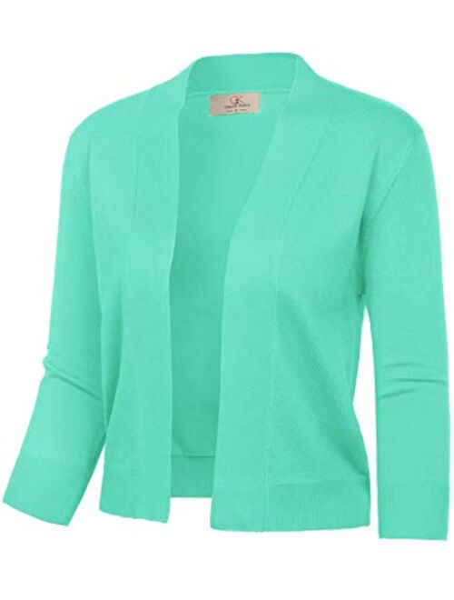 GRACE KARIN Women's 3/4 Sleeve Cardigan Knit Sweaters Cropped Open Front Shrug Bolero