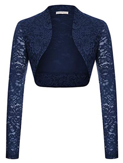 Belle Poque Women's Long Sleeve Floral Lace Shrug Bolero Cardigan JS49