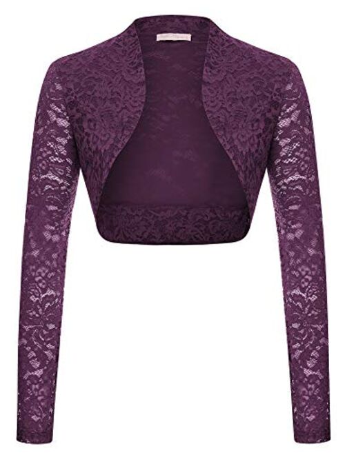 Belle Poque Women's Long Sleeve Floral Lace Shrug Bolero Cardigan JS49