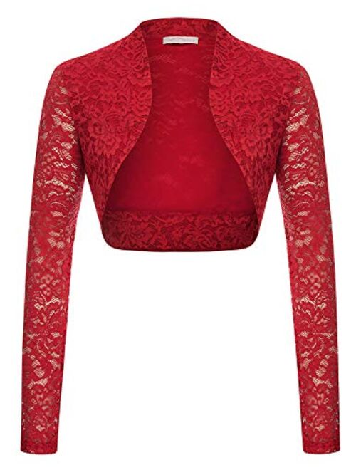 Belle Poque Women's Long Sleeve Floral Lace Shrug Bolero Cardigan JS49