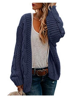 Ferrtye Womens Oversized Chunky Open Front Cardigan Sweaters Cable Knit Long Sleeve Boyfriend Cardigans Outwear Coat