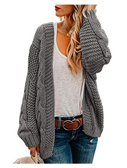 Ferrtye Womens Oversized Chunky Open Front Cardigan Sweaters Cable Knit Long Sleeve Boyfriend Cardigans Outwear Coat