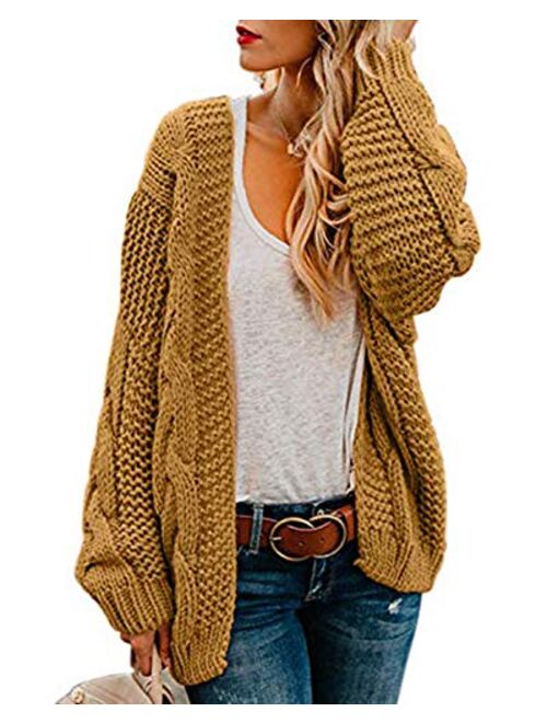 Ferrtye Womens Oversized Chunky Open Front Cardigan Sweaters Cable Knit Long Sleeve Boyfriend Cardigans Outwear Coat