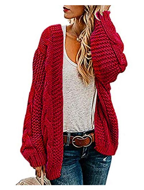 Ferrtye Womens Oversized Chunky Open Front Cardigan Sweaters Cable Knit Long Sleeve Boyfriend Cardigans Outwear Coat