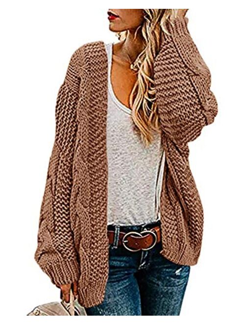 Ferrtye Womens Oversized Chunky Open Front Cardigan Sweaters Cable Knit Long Sleeve Boyfriend Cardigans Outwear Coat