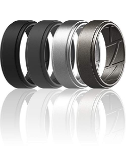 ThunderFit Silicone Wedding Rings for Men Breathable Airflow Inner Grooves - Step Edge Sleek Design Breathable Rubber Engagement Bands - 8mm wide - 2mm Thick