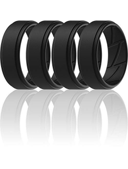 ThunderFit Silicone Wedding Rings for Men Breathable Airflow Inner Grooves - Step Edge Sleek Design Breathable Rubber Engagement Bands - 8mm wide - 2mm Thick