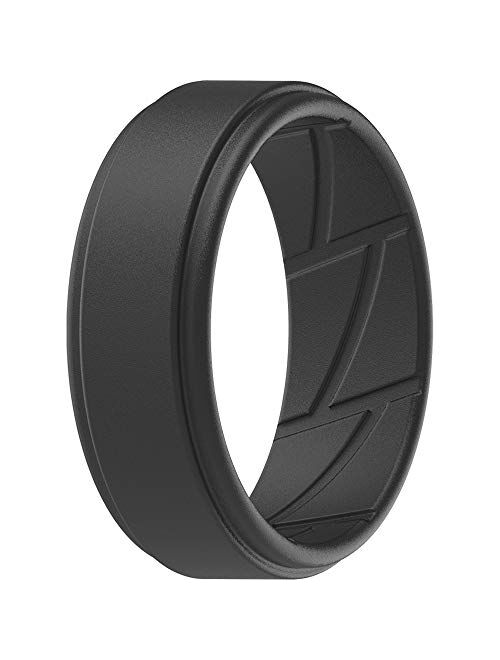 ThunderFit Silicone Wedding Rings for Men Breathable Airflow Inner Grooves - Step Edge Sleek Design Breathable Rubber Engagement Bands - 8mm wide - 2mm Thick