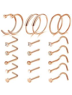 20G Nose Ring Hoop-14pcs-21pcs Nose Rings Studs Piercings Hoop Jewelry Stainless Steel Nose Rings
