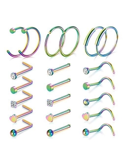 20G Nose Ring Hoop-14pcs-21pcs Nose Rings Studs Piercings Hoop Jewelry Stainless Steel Nose Rings