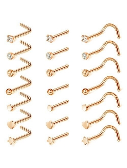 20G Nose Ring Hoop-14pcs-21pcs Nose Rings Studs Piercings Hoop Jewelry Stainless Steel Nose Rings