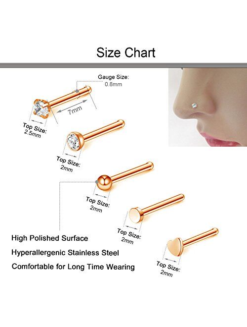 D.Bella 20G Nose Ring Hoop-14pcs-21pcs Nose Rings Studs Piercings Hoop Jewelry Stainless Steel Nose Rings