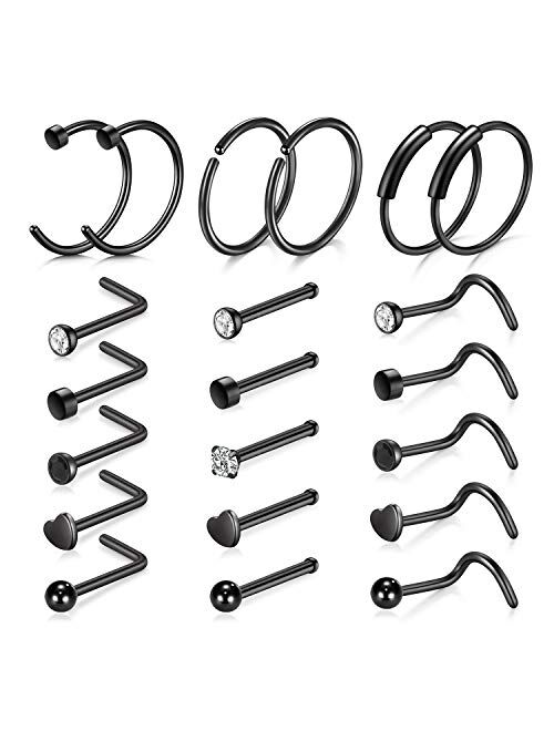 D.Bella 20G Nose Ring Hoop-14pcs-21pcs Nose Rings Studs Piercings Hoop Jewelry Stainless Steel Nose Rings