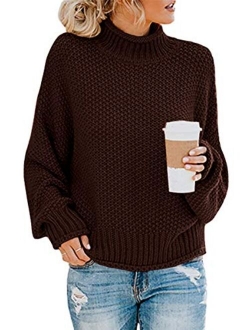 Glanzition Women's Turtle Neck Oversized Chunky Knit Jumper Pullover Sweaters