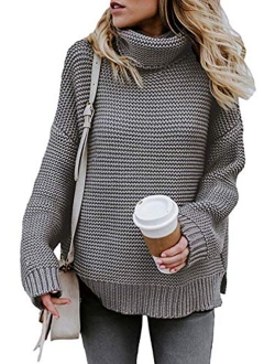 Glanzition Women's Turtle Neck Oversized Chunky Knit Jumper Pullover Sweaters