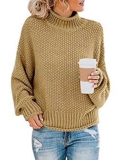 Glanzition Women's Turtle Neck Oversized Chunky Knit Jumper Pullover Sweaters