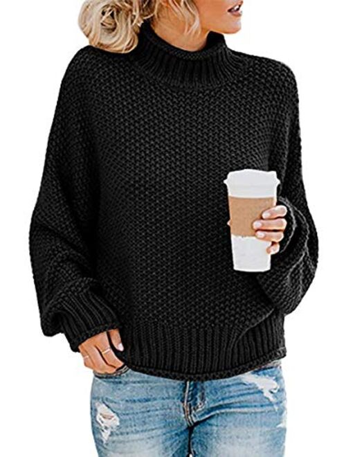 Glanzition Women's Turtle Neck Oversized Chunky Knit Jumper Pullover Sweaters