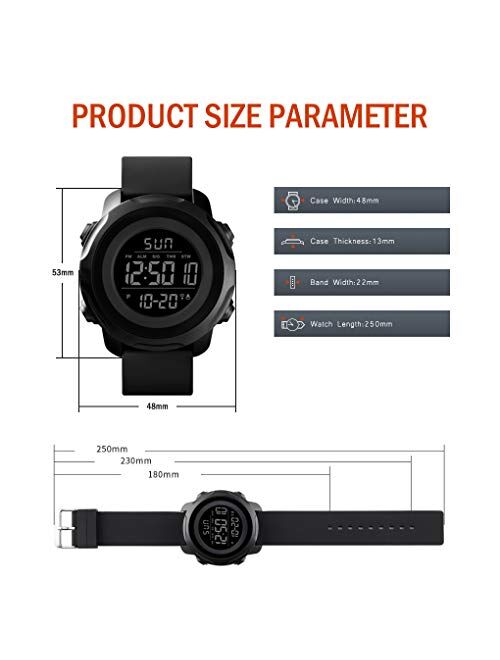 Men's Digital Sports Watch Military Electronic Waterproof Wrist Watches for Men with Stopwatch Alarm LED Backlight