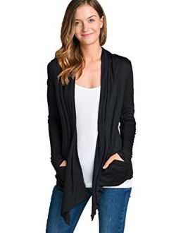 Hollywood Star Fashion Light Weight Flyaway Cardigan Shawl Collar Shrug with Drape Pockets Cardi Plus Size