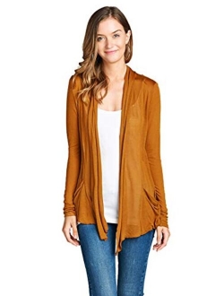 Hollywood Star Fashion Light Weight Flyaway Cardigan Shawl Collar Shrug with Drape Pockets Cardi Plus Size