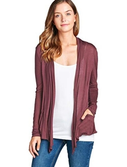 Hollywood Star Fashion Light Weight Flyaway Cardigan Shawl Collar Shrug with Drape Pockets Cardi Plus Size