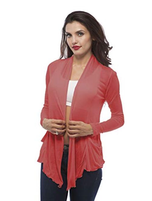 Hollywood Star Fashion Light Weight Flyaway Cardigan Shawl Collar Shrug with Drape Pockets Cardi Plus Size