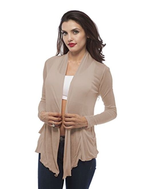 Hollywood Star Fashion Light Weight Flyaway Cardigan Shawl Collar Shrug with Drape Pockets Cardi Plus Size