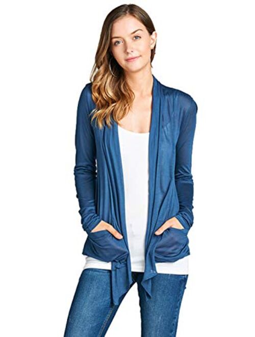 Hollywood Star Fashion Light Weight Flyaway Cardigan Shawl Collar Shrug with Drape Pockets Cardi Plus Size