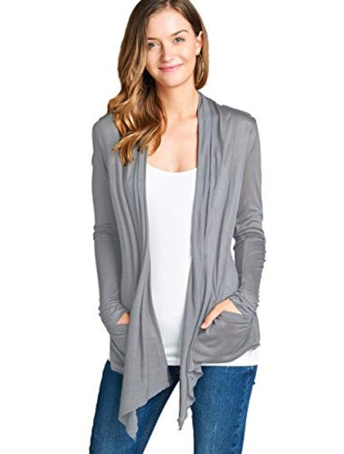 Hollywood Star Fashion Light Weight Flyaway Cardigan Shawl Collar Shrug with Drape Pockets Cardi Plus Size