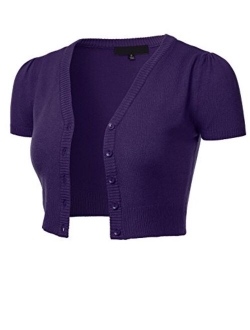 FLORIA Womens Button Down Short Sleeve Cropped Bolero Cardigan Sweater (S-4X)