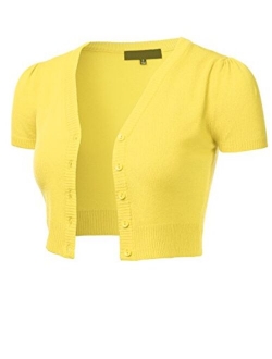 FLORIA Womens Button Down Short Sleeve Cropped Bolero Cardigan Sweater (S-4X)