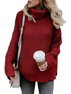 Womens Turtleneck Knit Sweaters Casual Chunky Pullover Long Sleeve Loose Jumper Tops