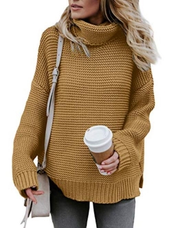 Womens Turtleneck Knit Sweaters Casual Chunky Pullover Long Sleeve Loose Jumper Tops