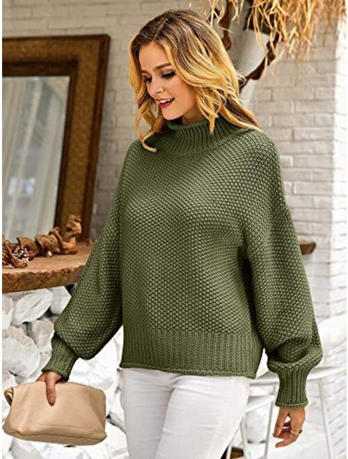 Womens Turtleneck Knit Sweaters Casual Chunky Pullover Long Sleeve Loose Jumper Tops